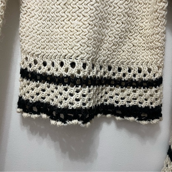 Mango Ruffle Flare Sleeve Sweater Open Knit Cream Black XS Crewneck Pullover - Picture 6 of 11